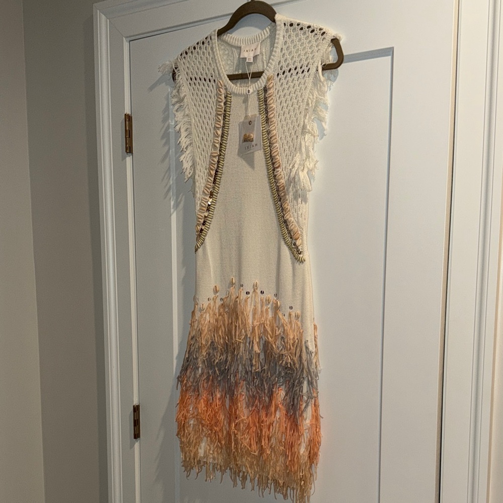 NWT IXIAH Cream Fringe Knit Dress
